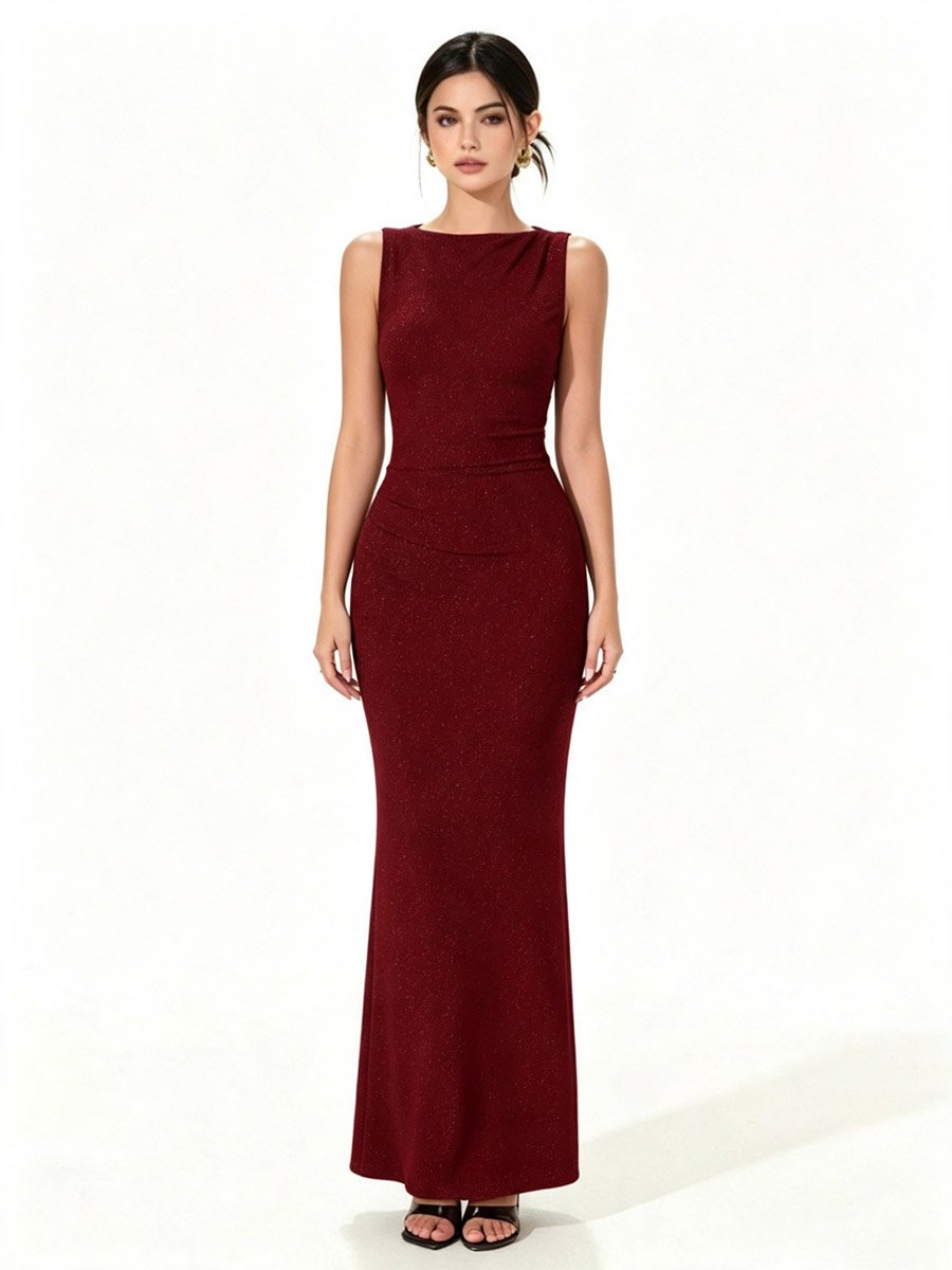 Magenta Side Ruched Bodycon Maxi Dress