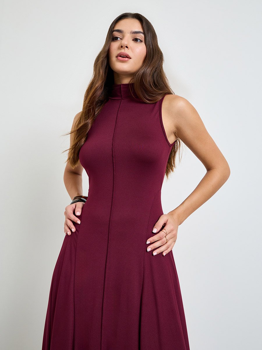 Burgundy Sleeveless A-Line Midi Dress
