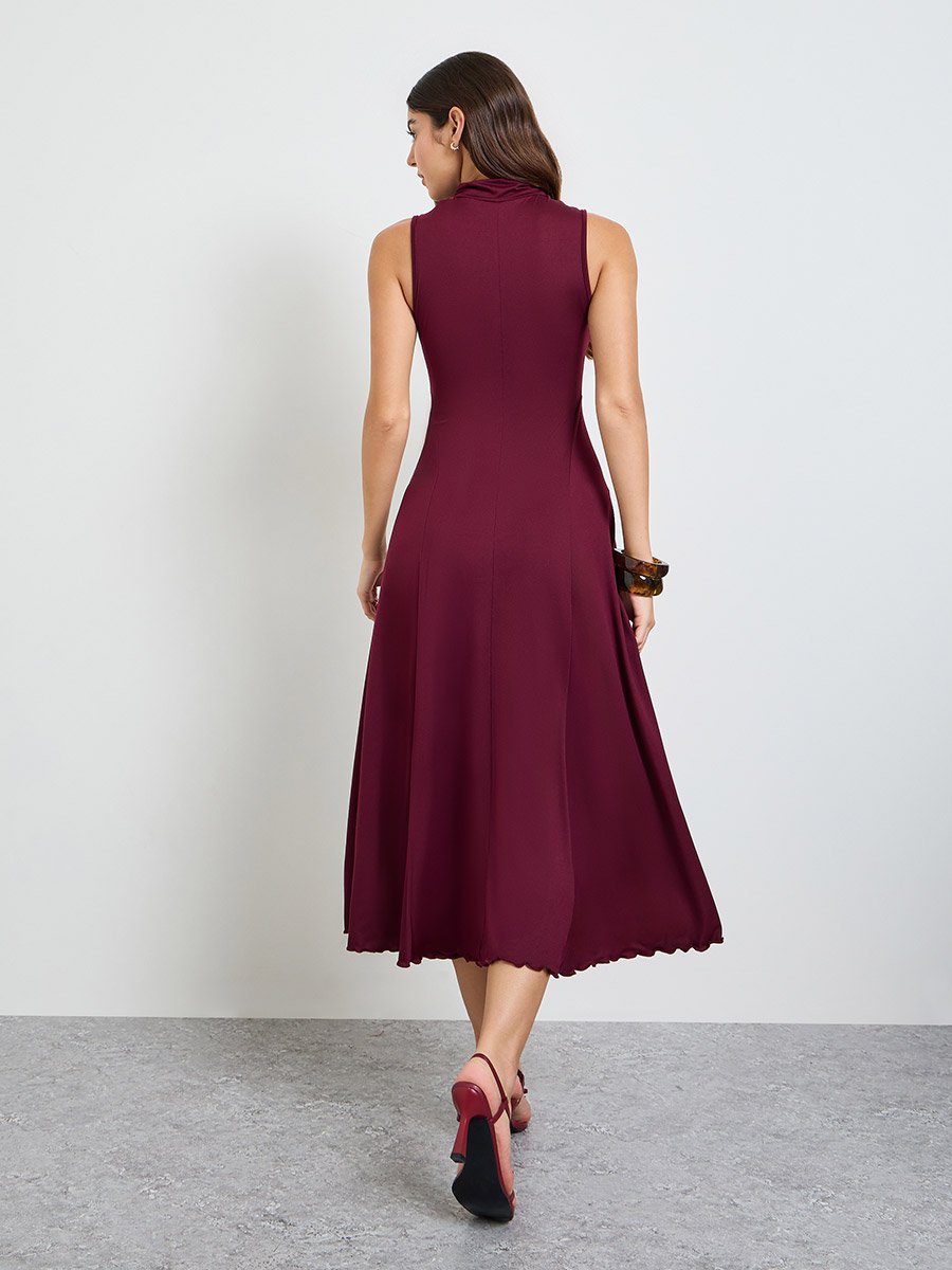 Burgundy Sleeveless A-Line Midi Dress