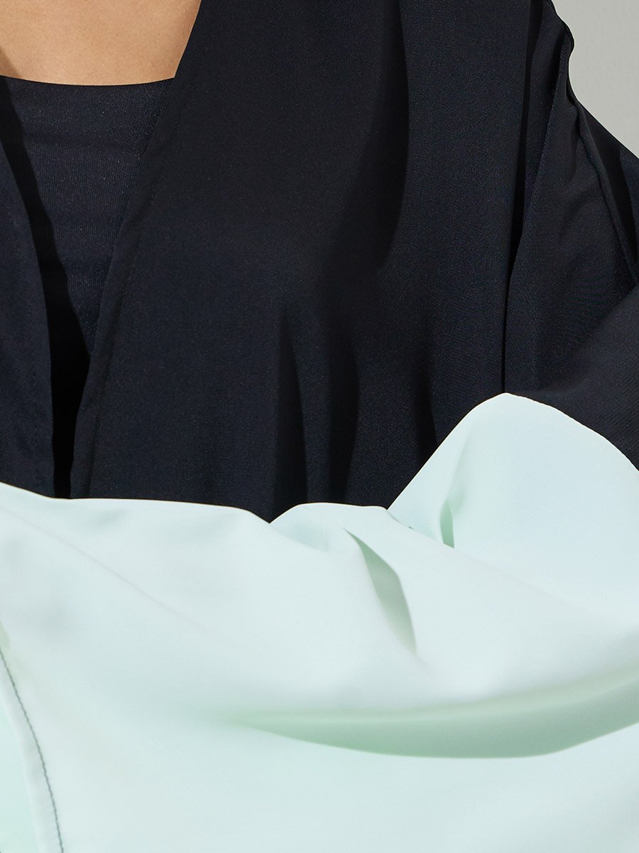 Black Front Open Abaya with Contrast Side Panel