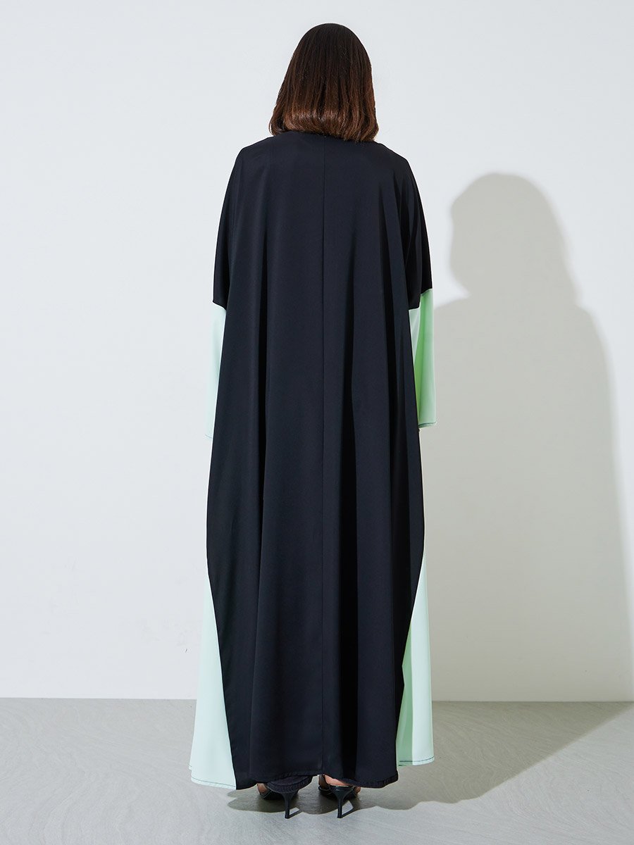 Black Front Open Abaya with Contrast Side Panel