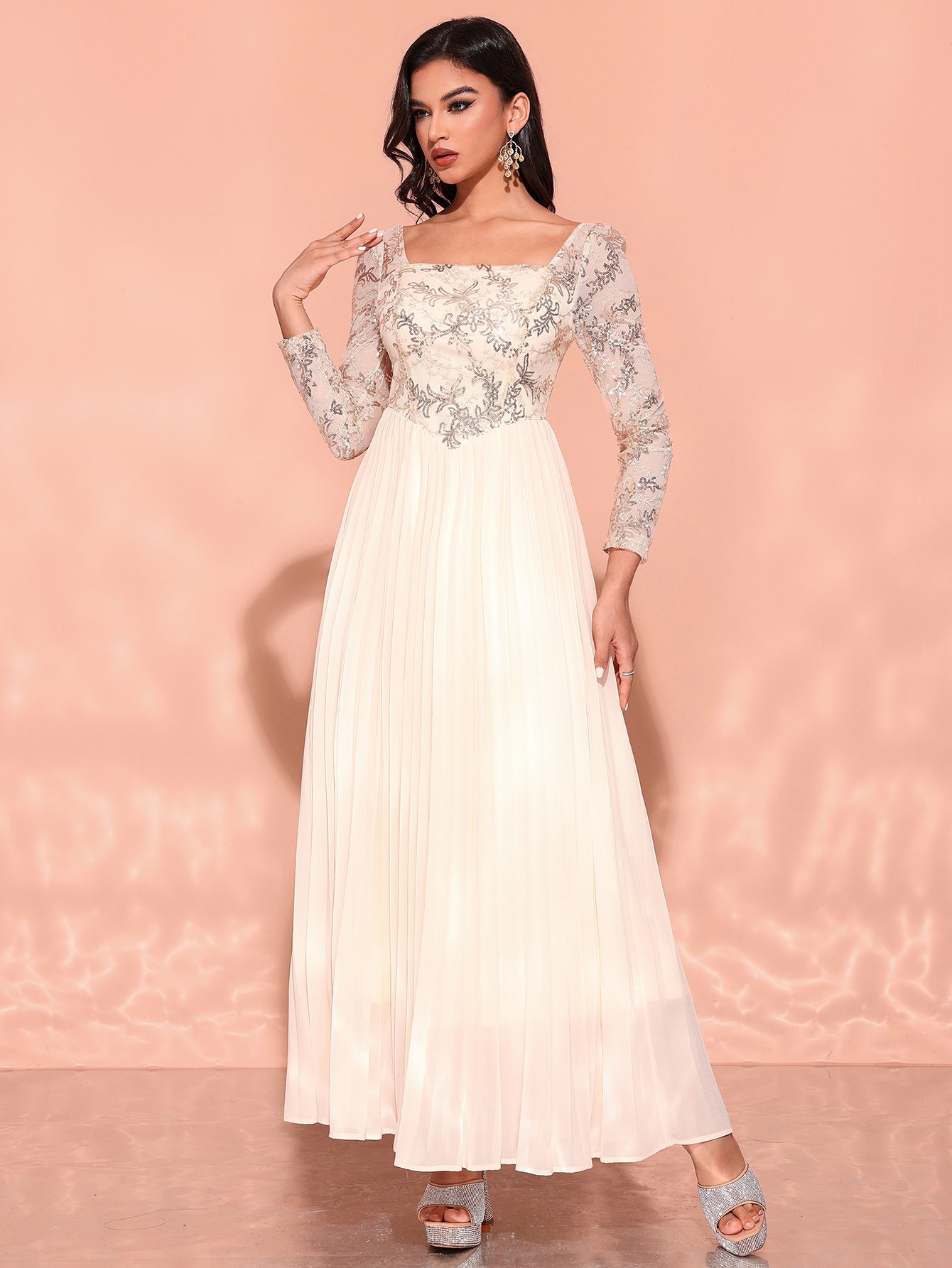 Printed Maxi Dress with Square Neck