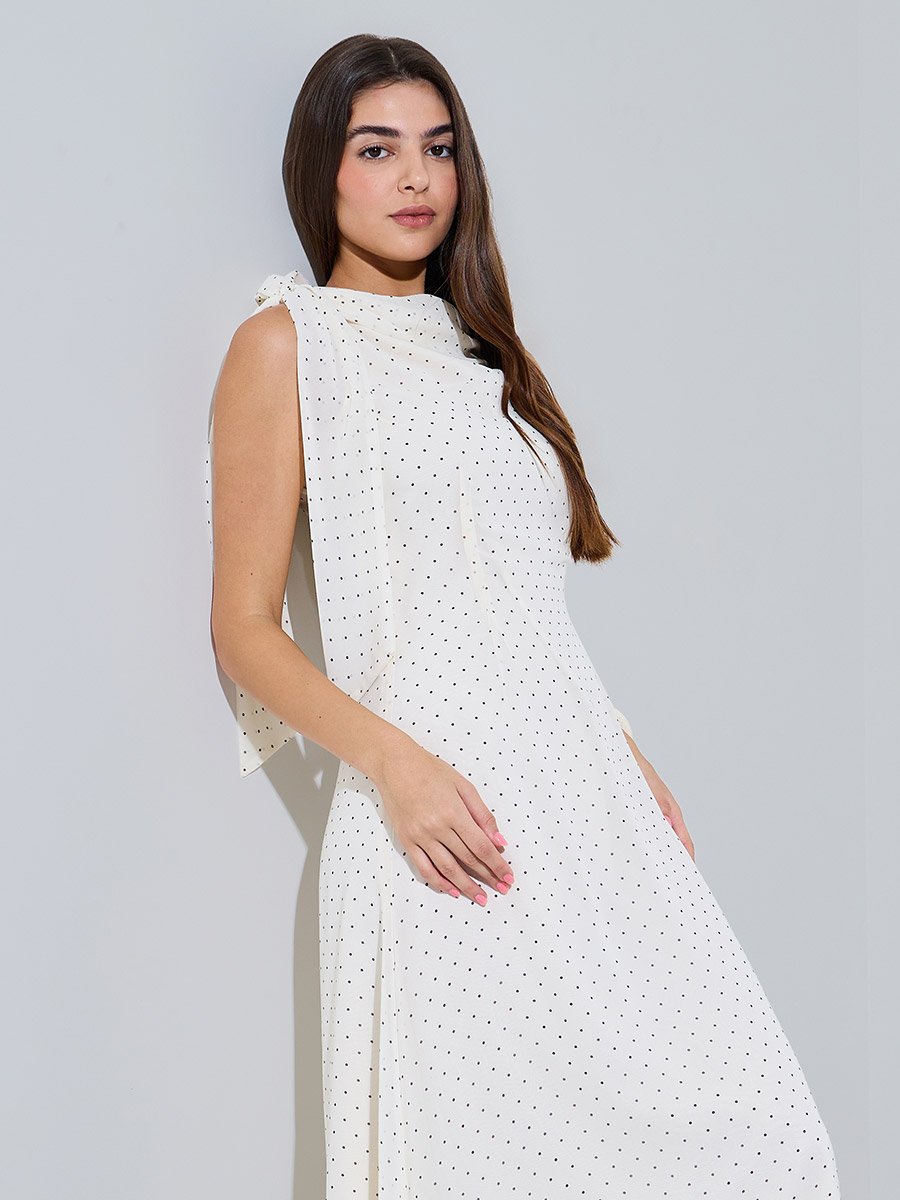 Off White Polka Dot Cowl Neck Maxi Dress