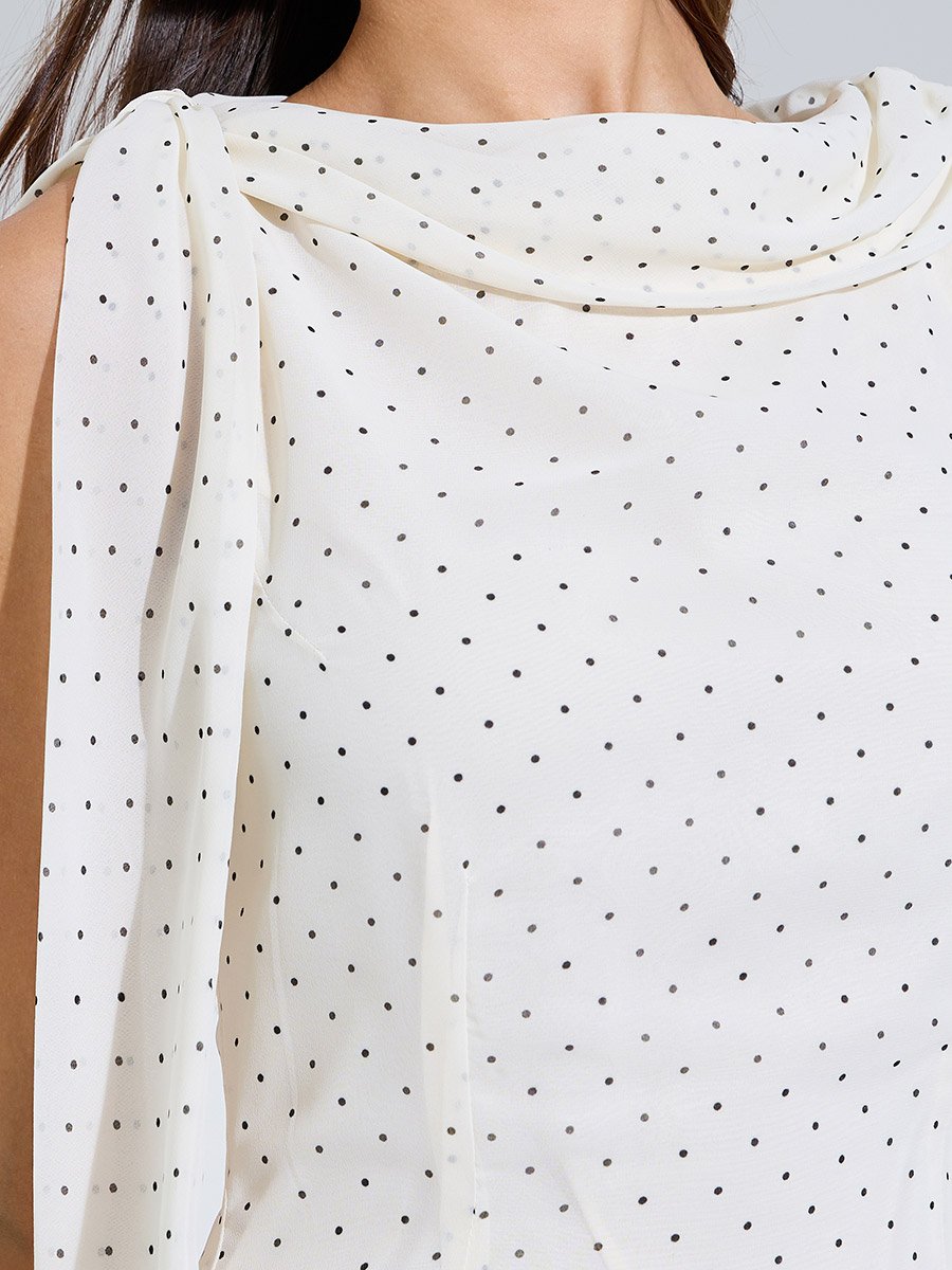 Off White Polka Dot Cowl Neck Maxi Dress
