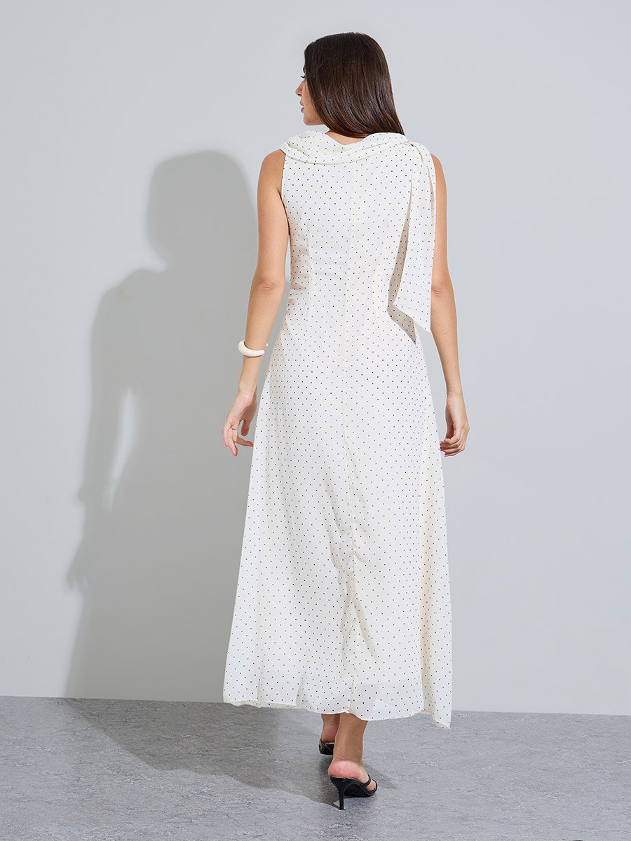 Off White Polka Dot Cowl Neck Maxi Dress