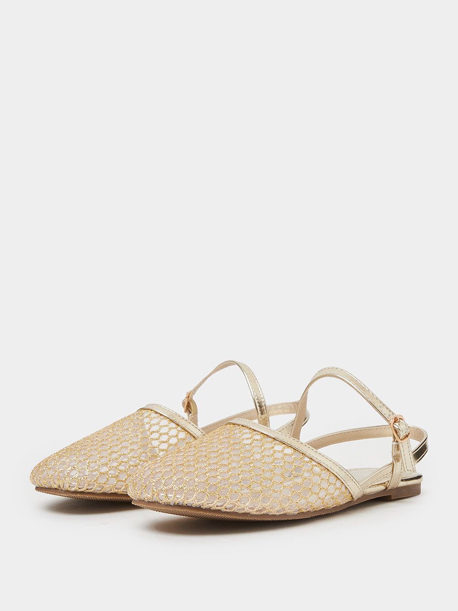 Gold Mesh Slingback Casual Shoes