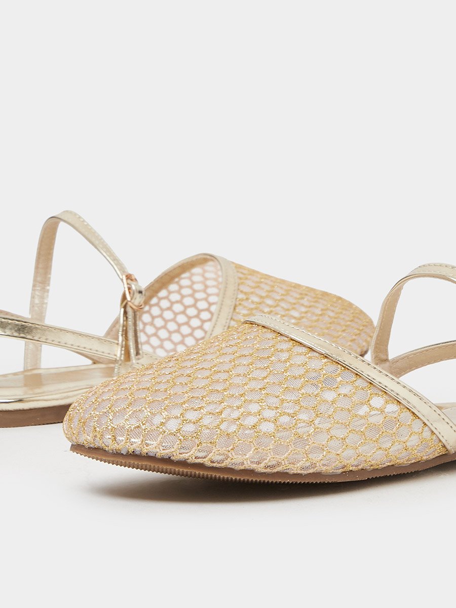 Gold Mesh Slingback Casual Shoes
