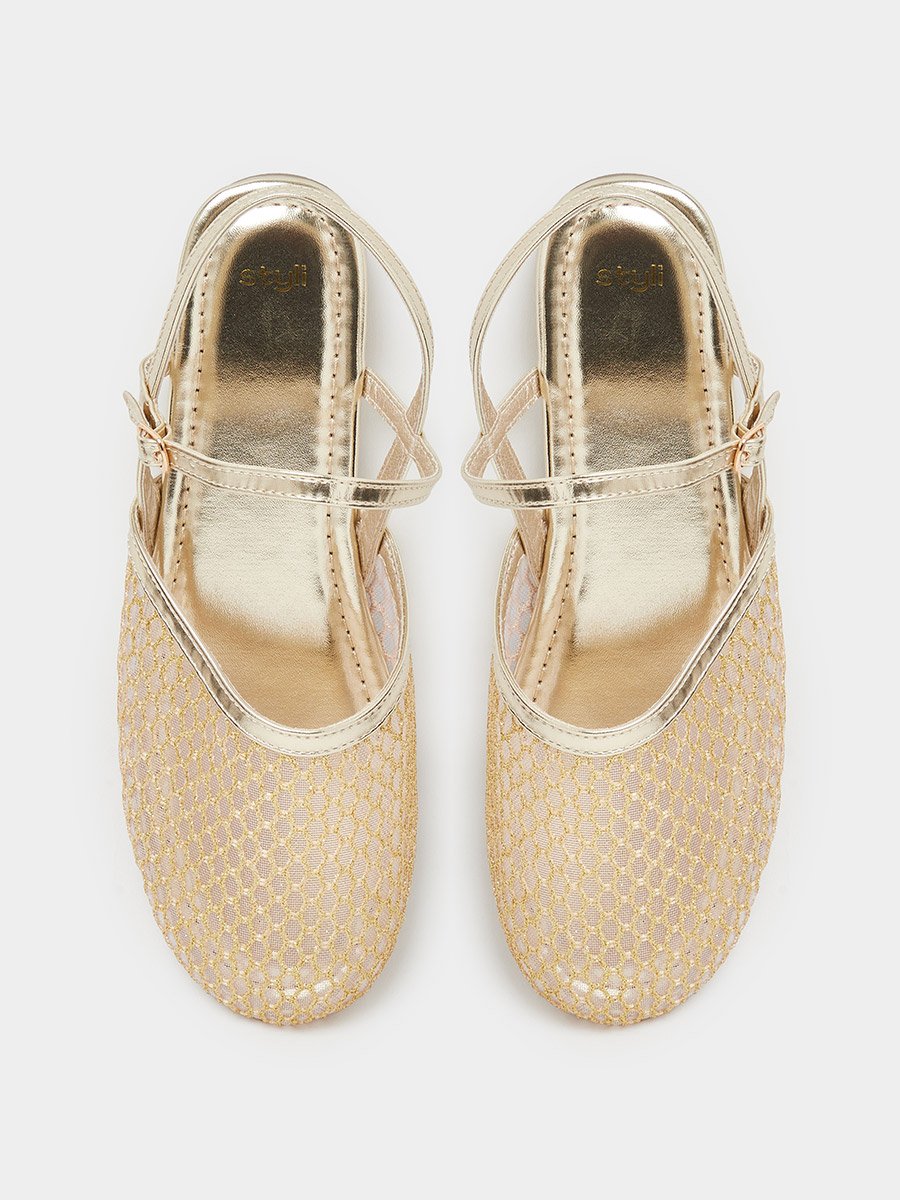 Gold Mesh Slingback Casual Shoes
