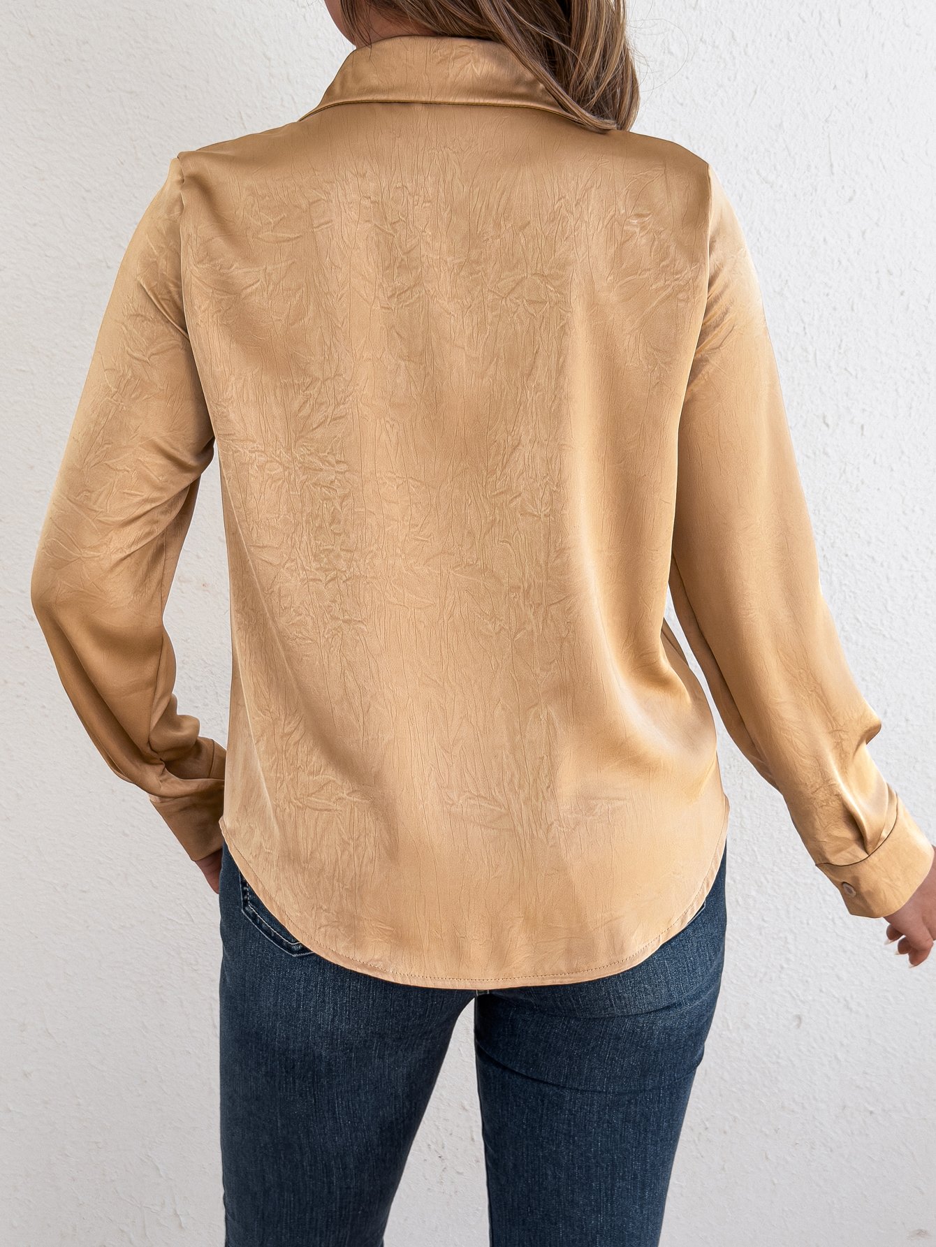 Beige Pleated Long Sleeve Top