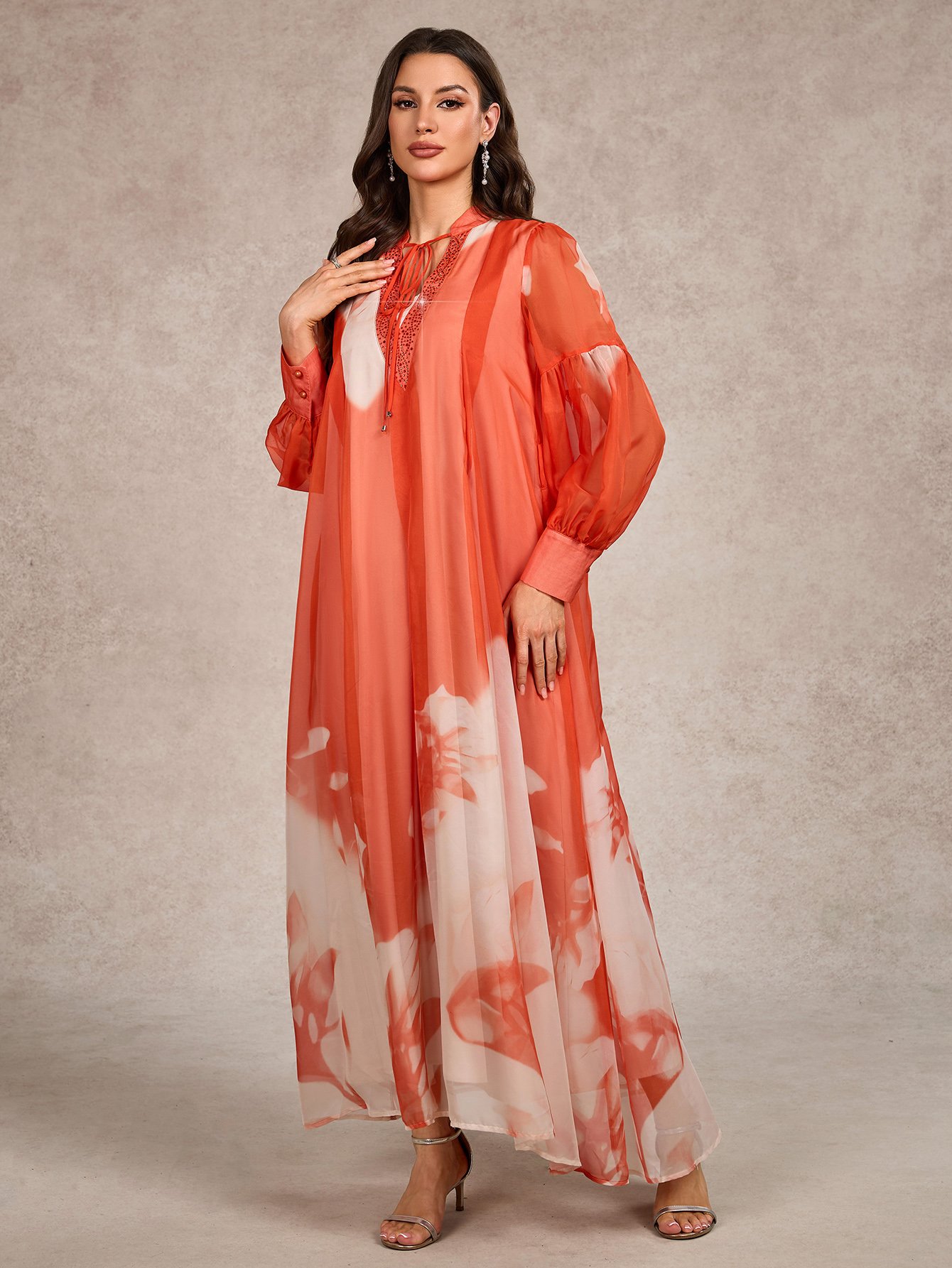 Tie Neck Printed Maxi Dress