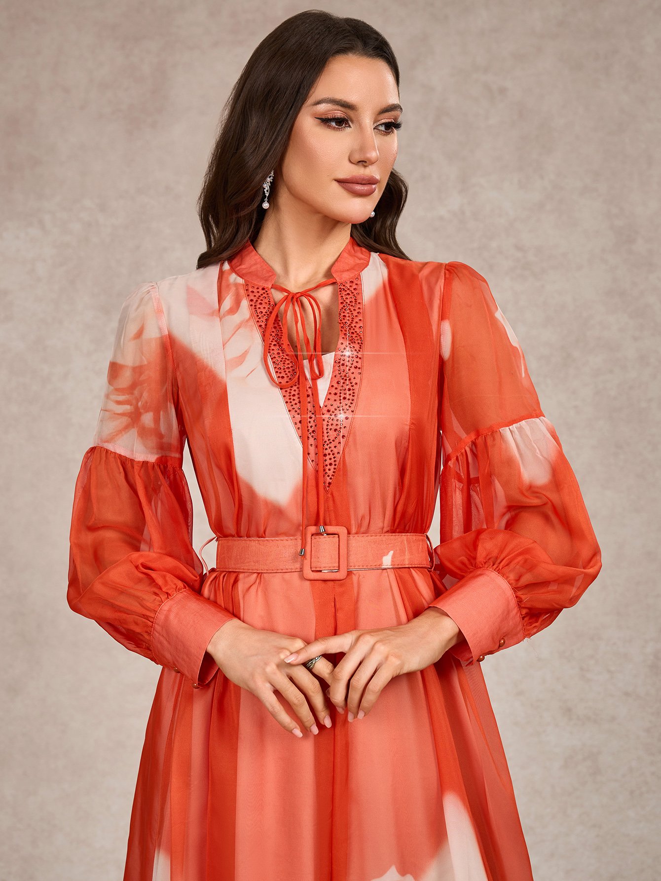 Tie Neck Printed Maxi Dress