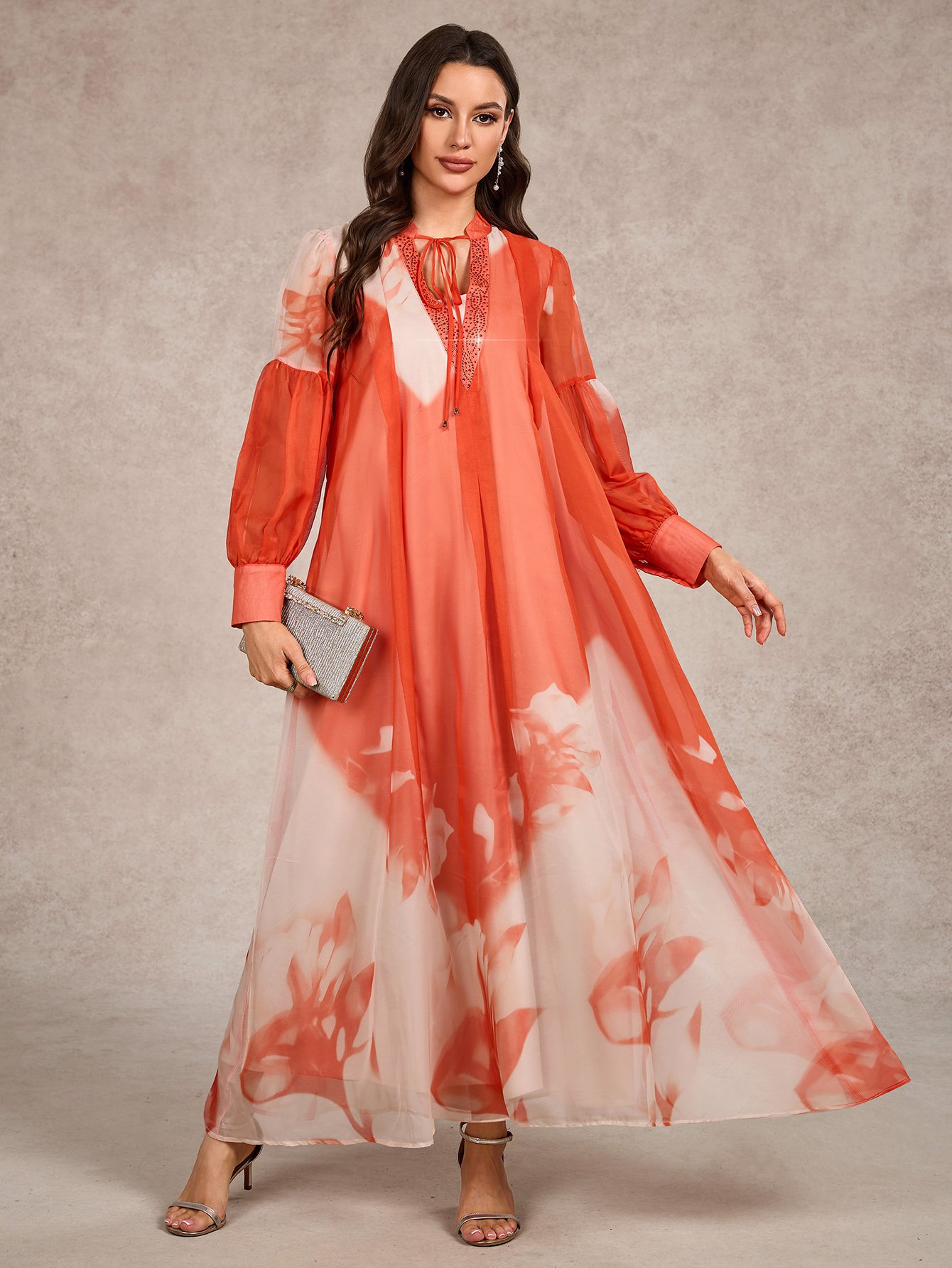 Tie Neck Printed Maxi Dress