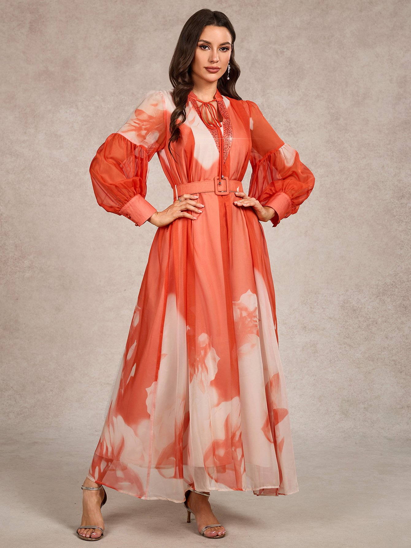 Tie Neck Printed Maxi Dress