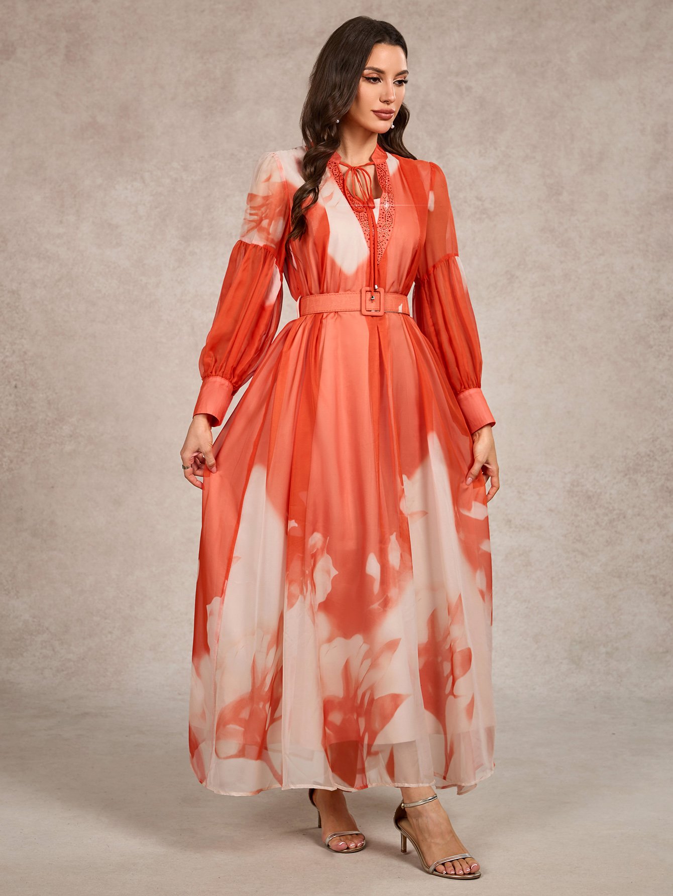 Tie Neck Printed Maxi Dress