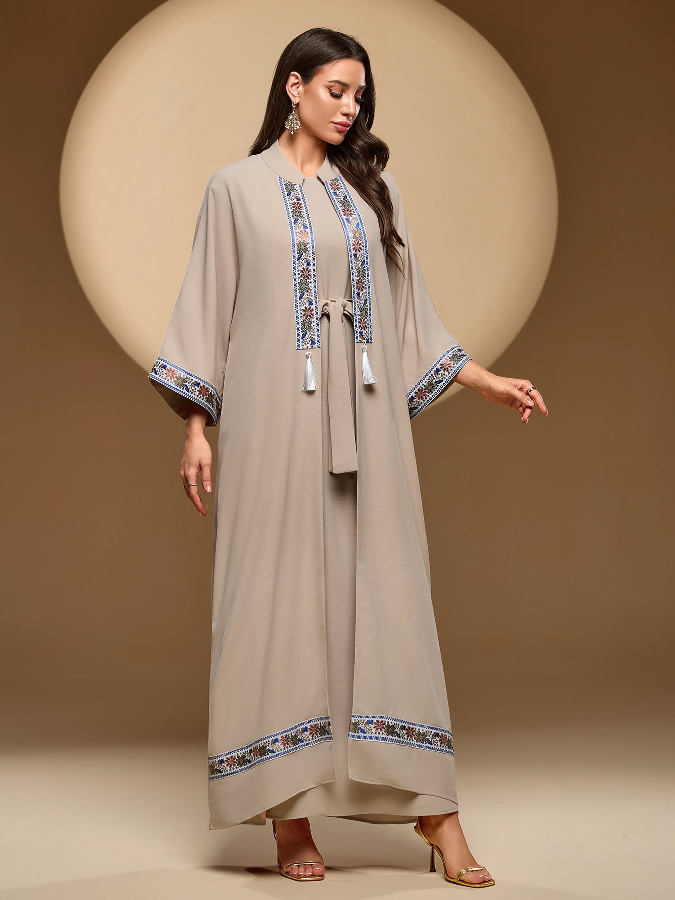 Tie Front Printed Detail Maxi Dress
