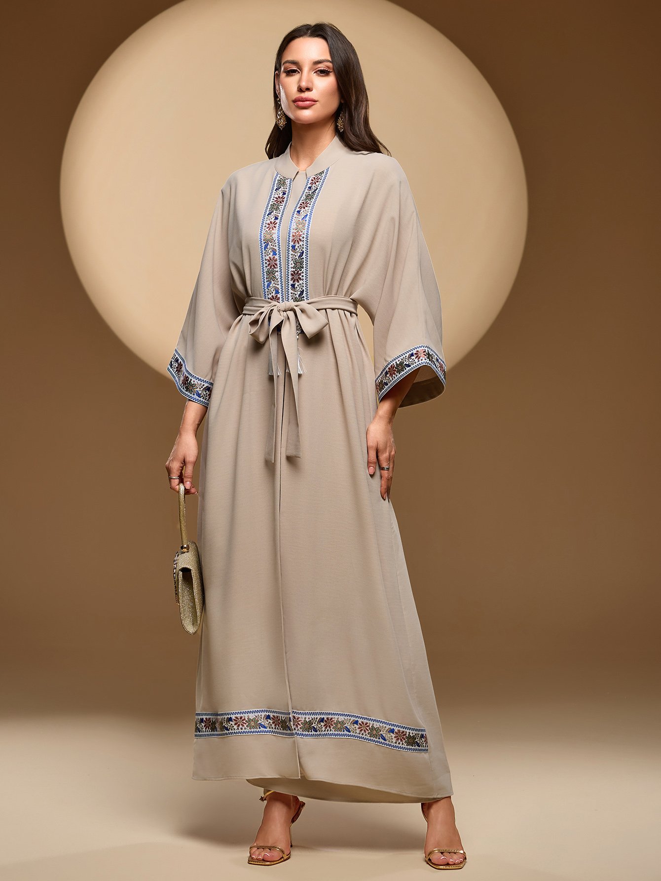 Tie Front Printed Detail Maxi Dress