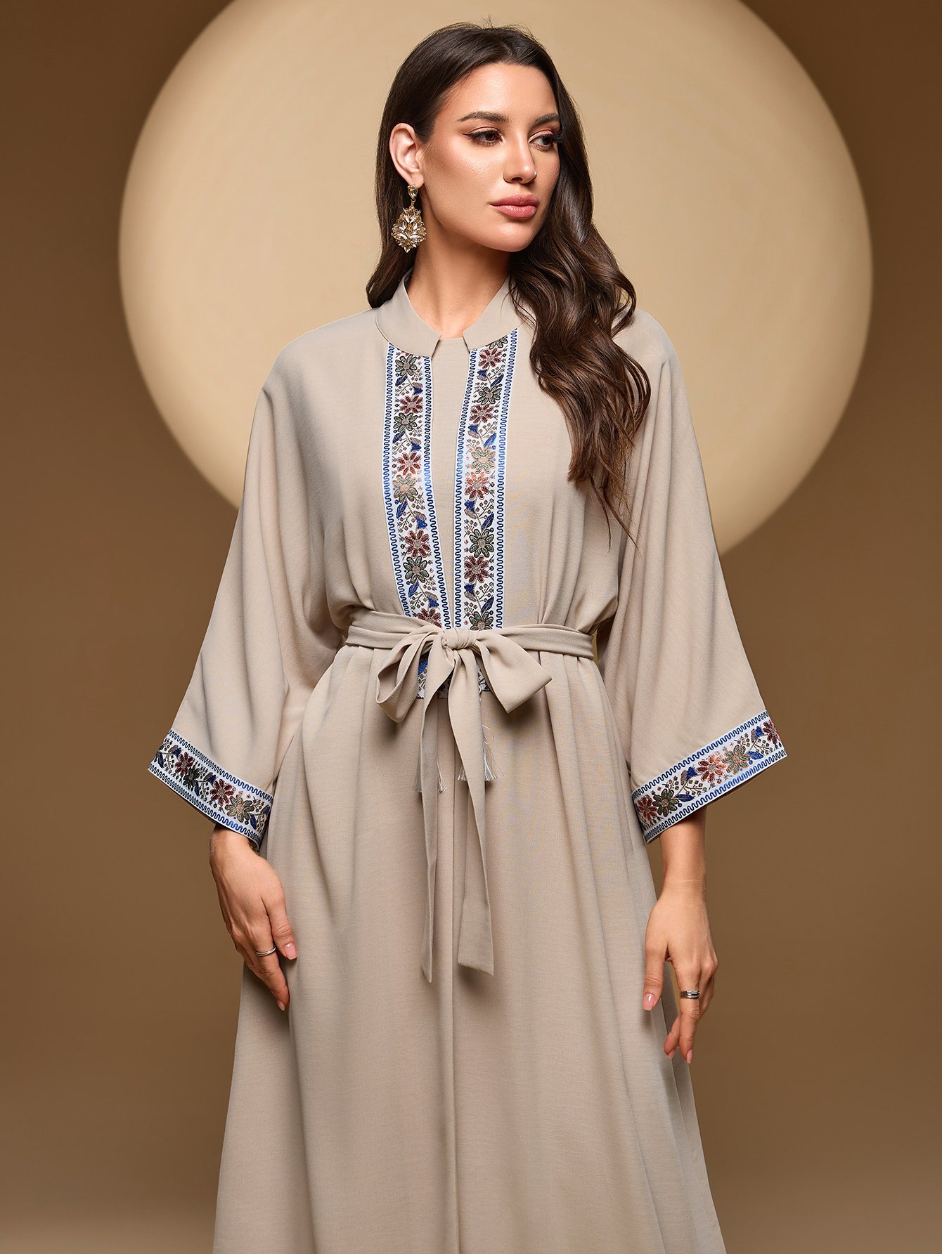 Tie Front Printed Detail Maxi Dress
