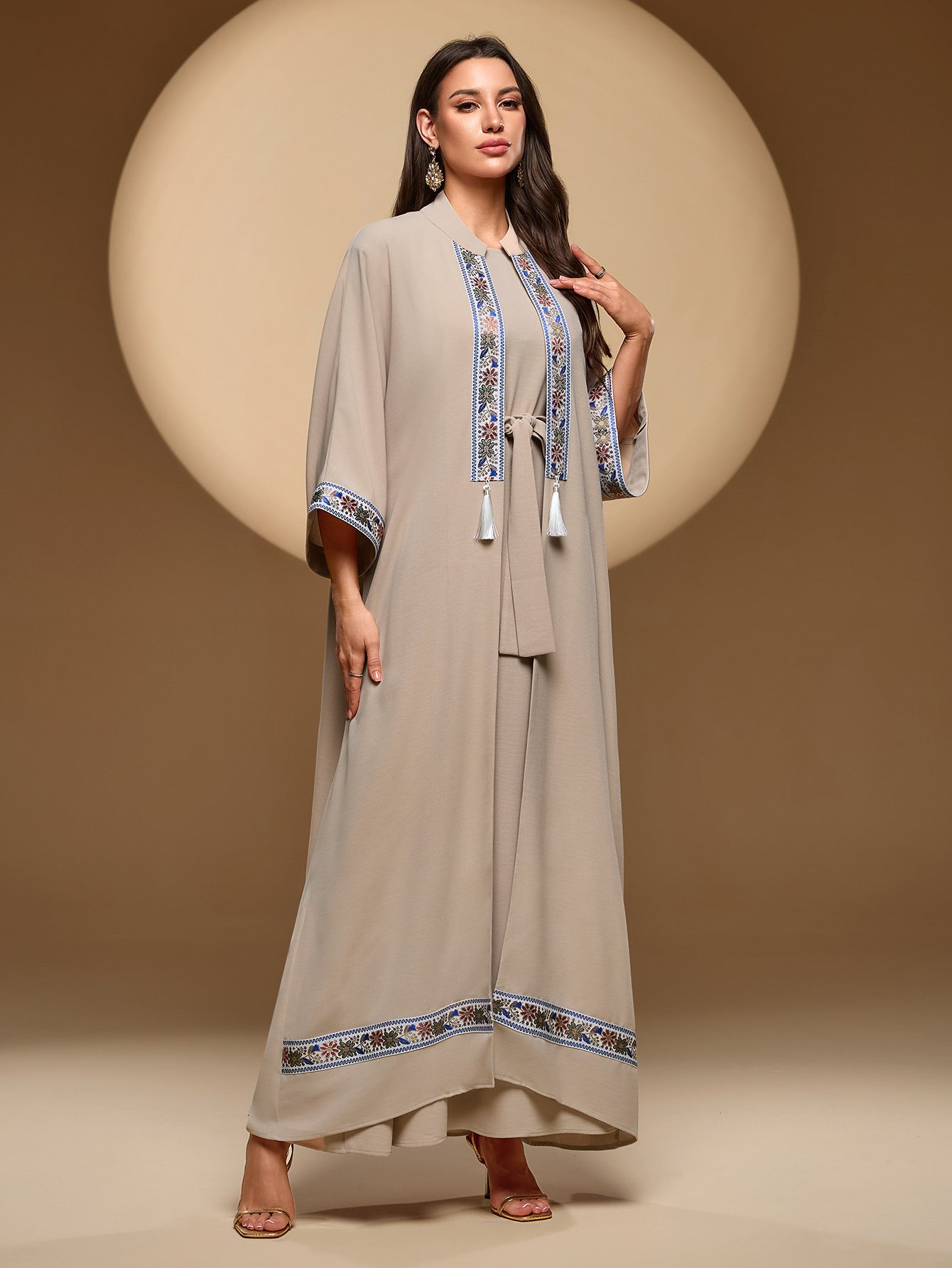 Tie Front Printed Detail Maxi Dress