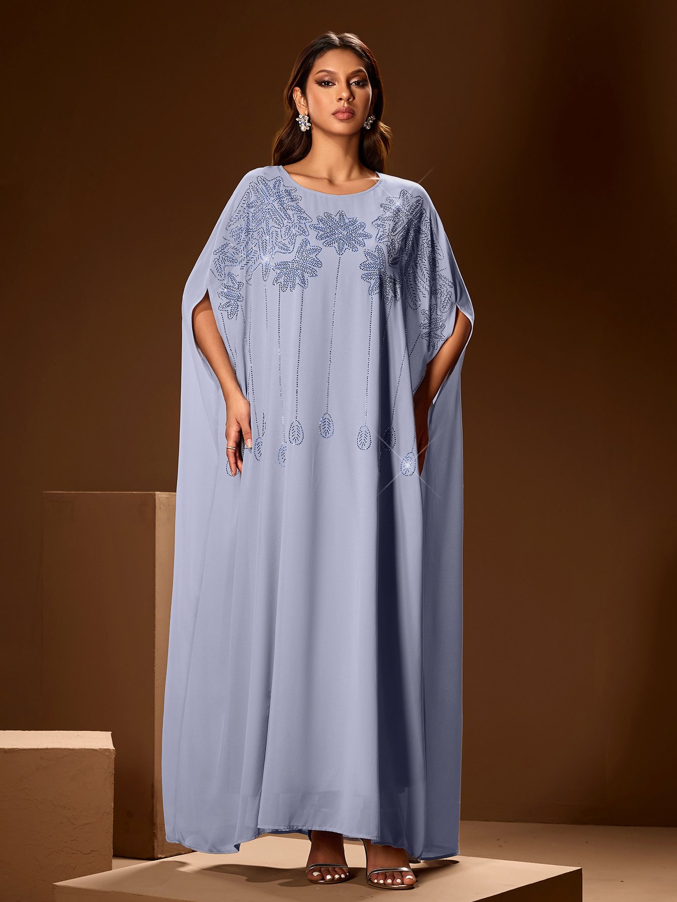 Round Neck Maxi Dress with Rhinestones