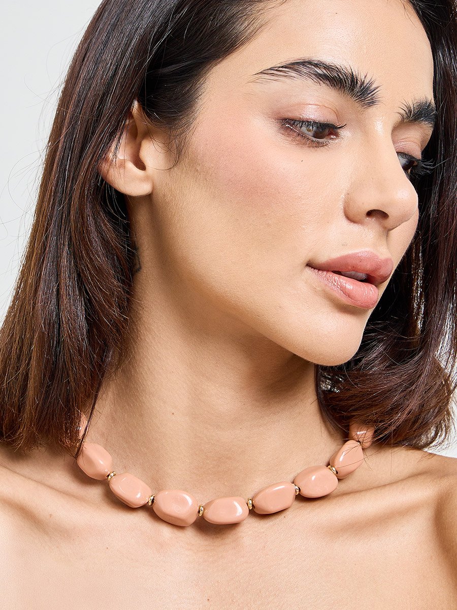 Pink Oval Beaded Necklace