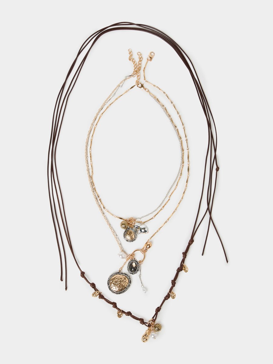 Set of 5 - Hammered Pendant Cord Necklace