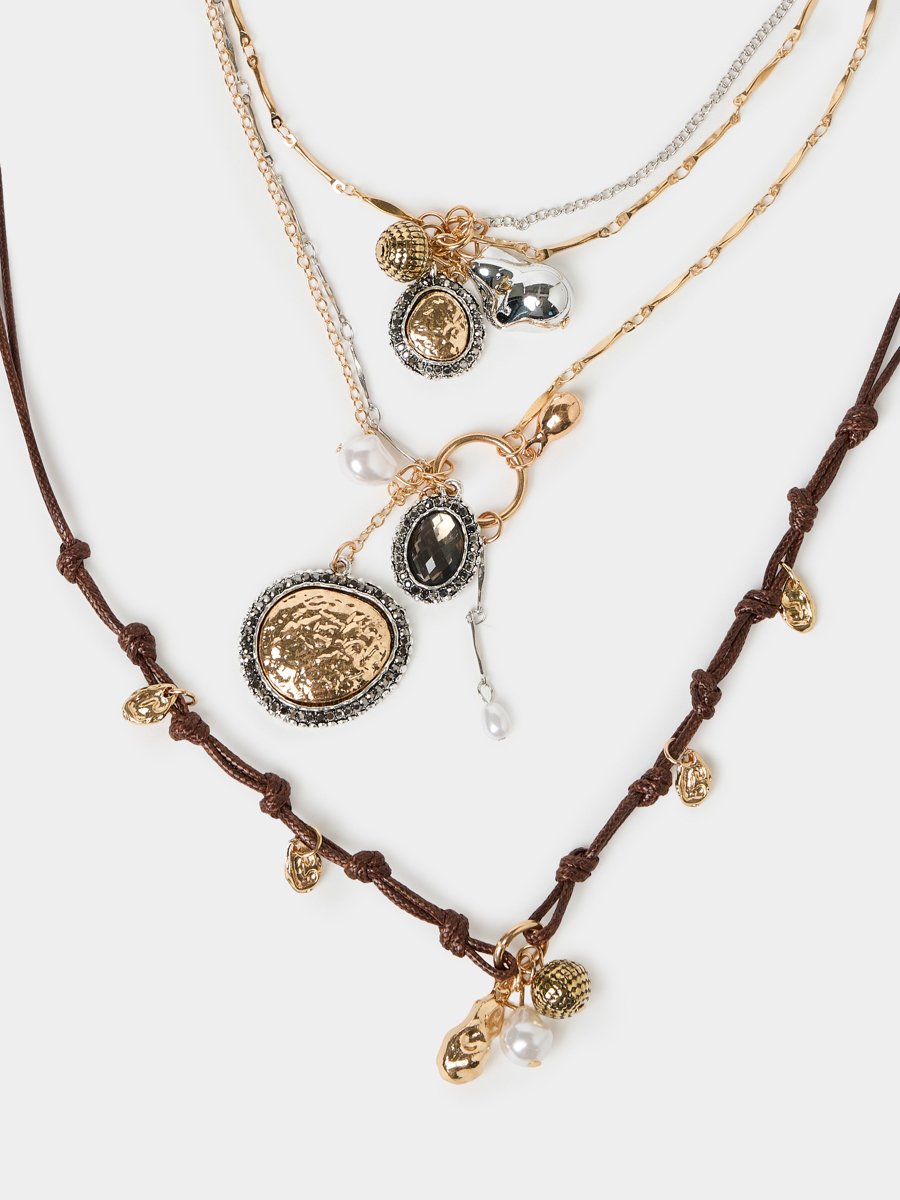 Set of 5 - Hammered Pendant Cord Necklace