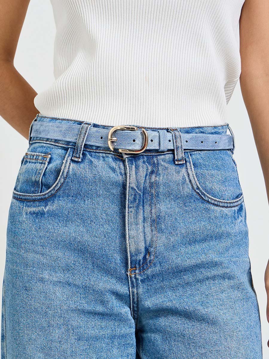 Set of 2 - Metal Buckle Slim Belt