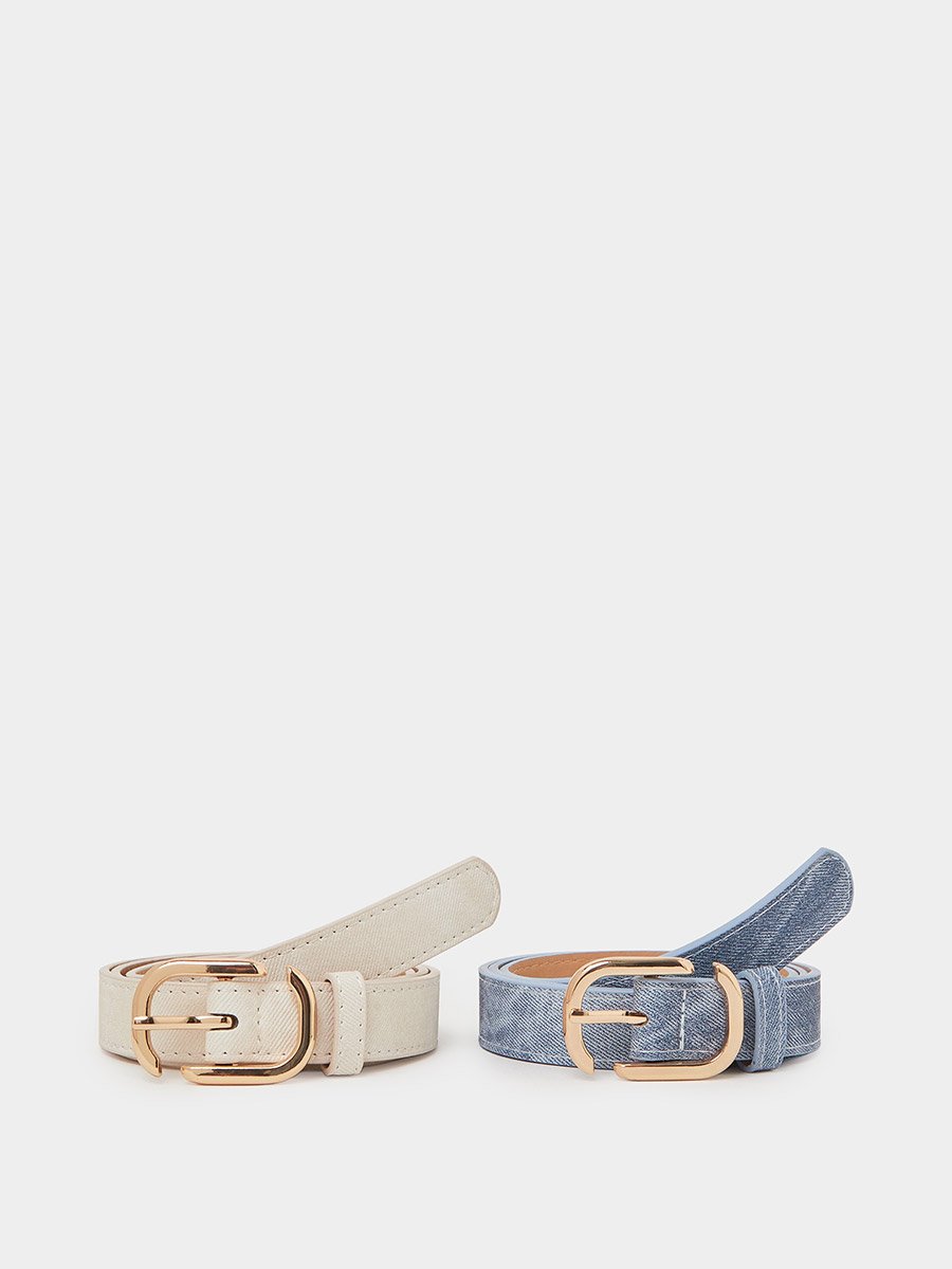 Set of 2 - Metal Buckle Slim Belt