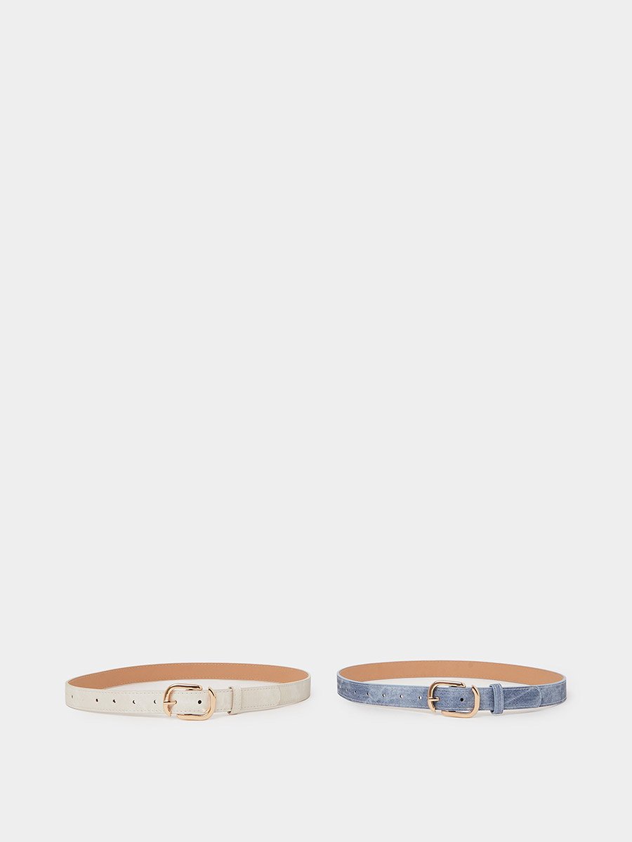 Set of 2 - Metal Buckle Slim Belt