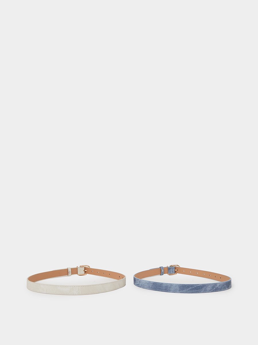 Set of 2 - Metal Buckle Slim Belt