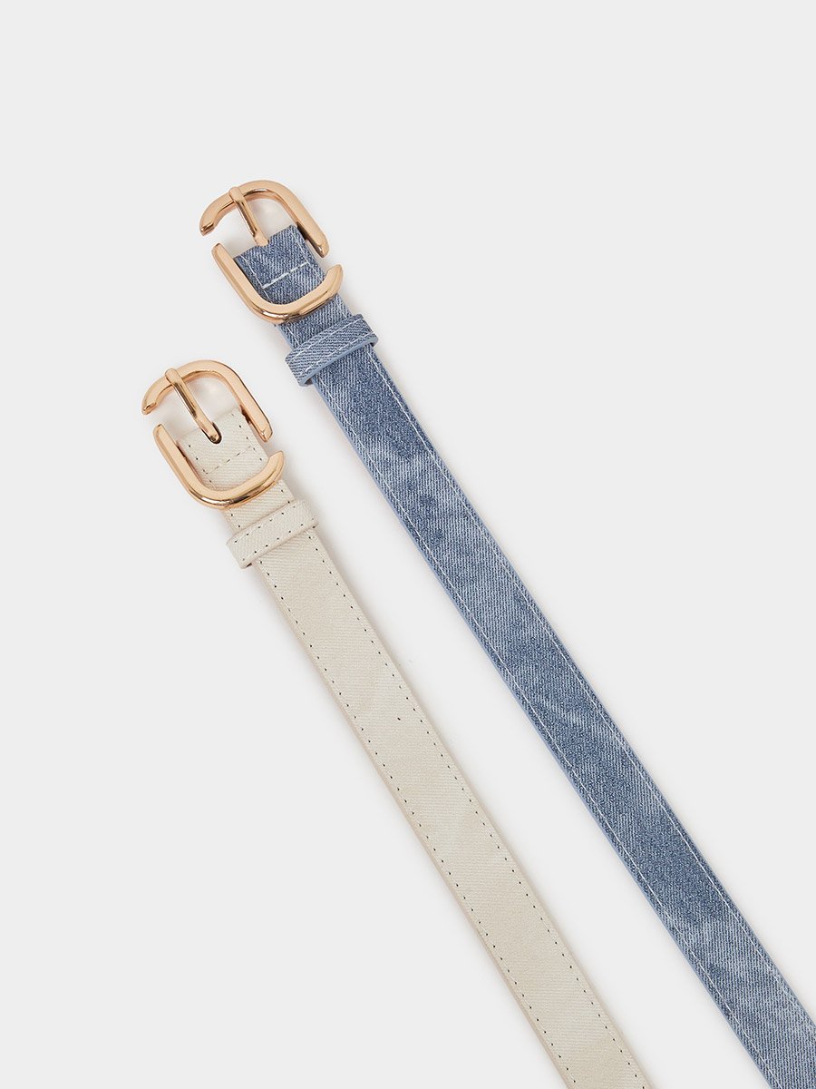 Set of 2 - Metal Buckle Slim Belt