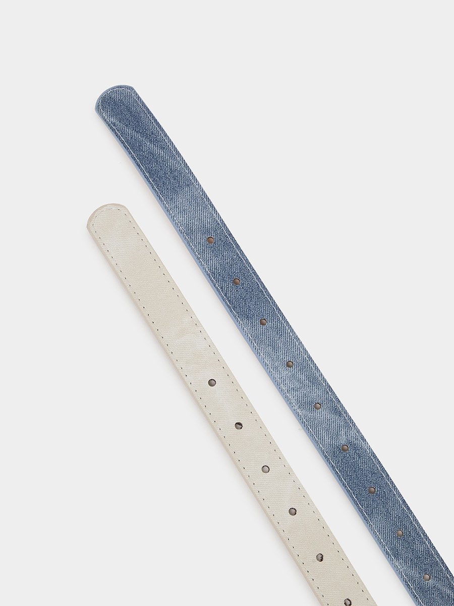 Set of 2 - Metal Buckle Slim Belt