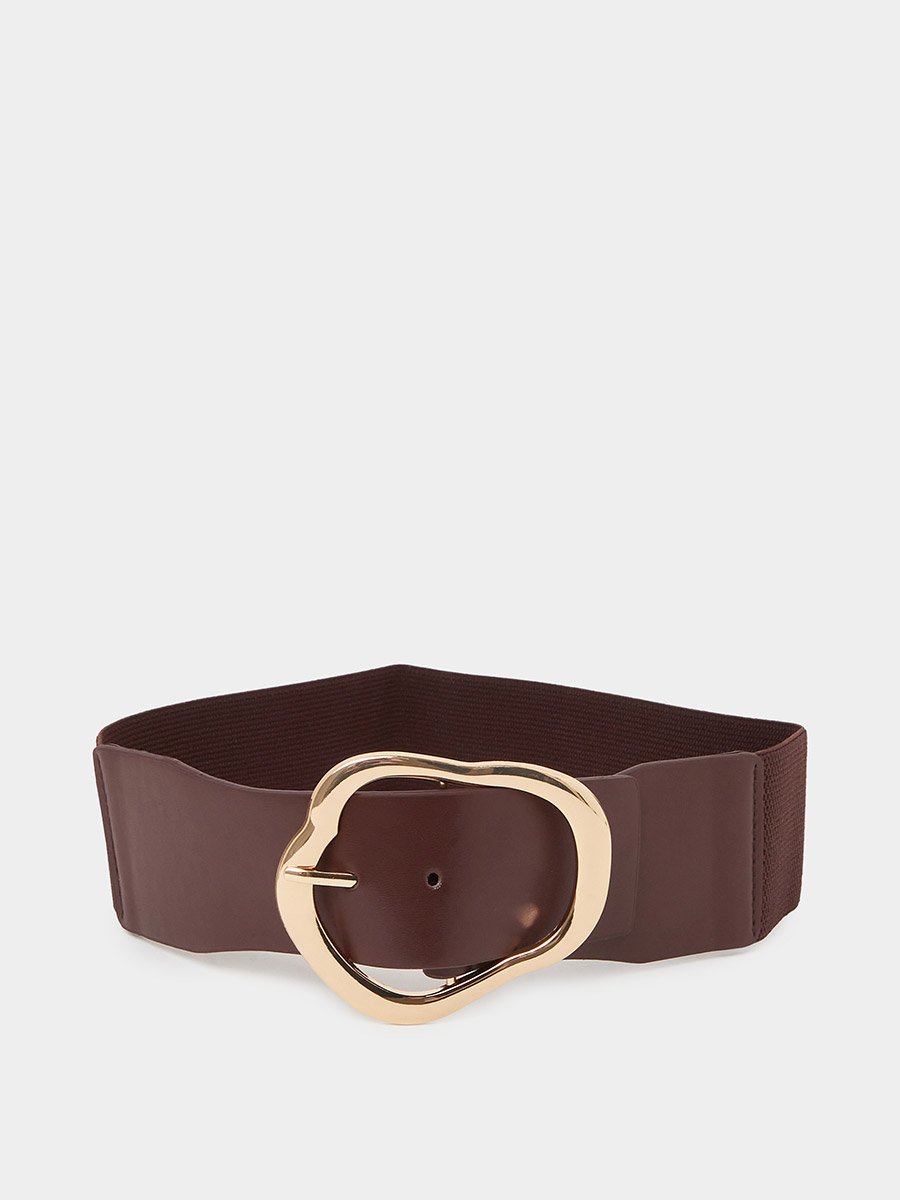 Gold Tone Buckle Elastic Belt