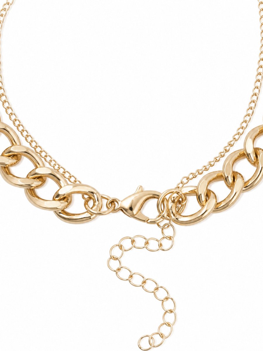 Gold Link Chain Necklace Set with Heart Pendant