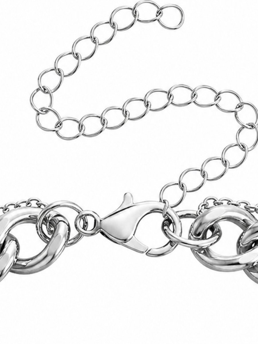 Silver Layered Chain Necklace with Heart Pendant
