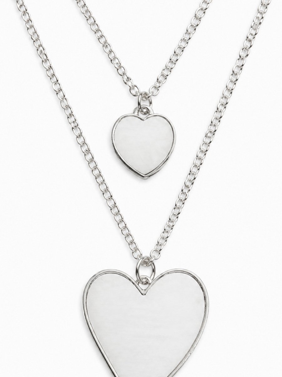 Silver Layered Heart Pendant Necklace Set
