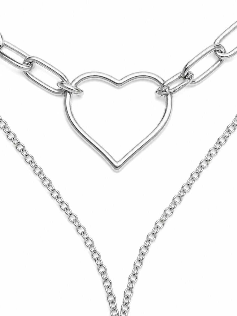Silver Layered Heart Pendant Necklace Set