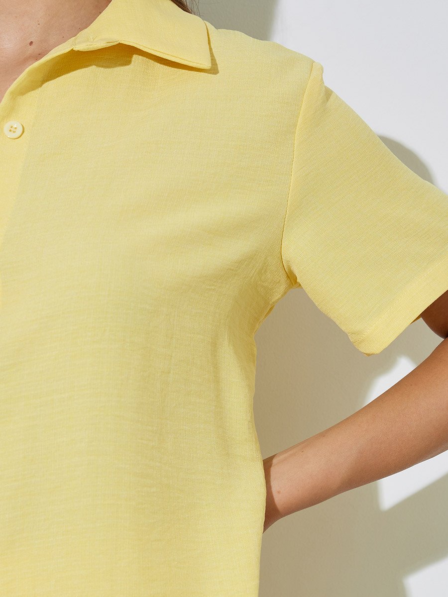 Yellow Linen-Look Shirt and Wide Leg Pants Co-Ord Set