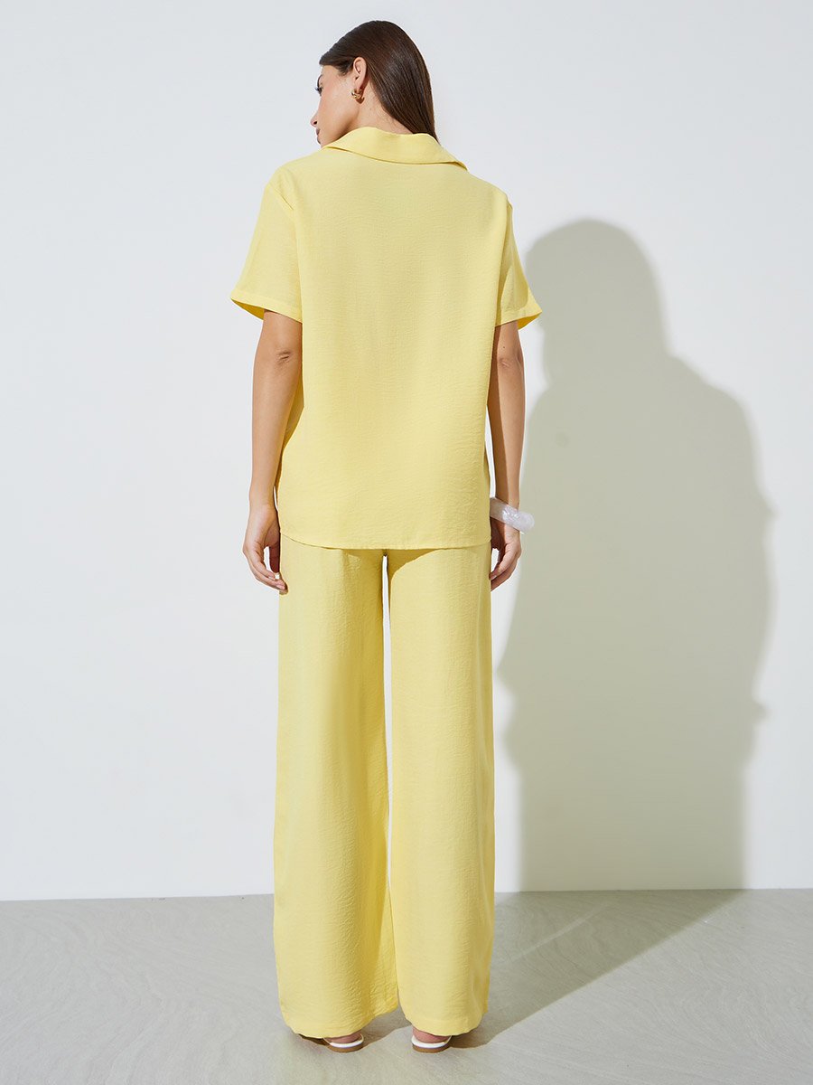 Yellow Linen-Look Shirt and Wide Leg Pants Co-Ord Set