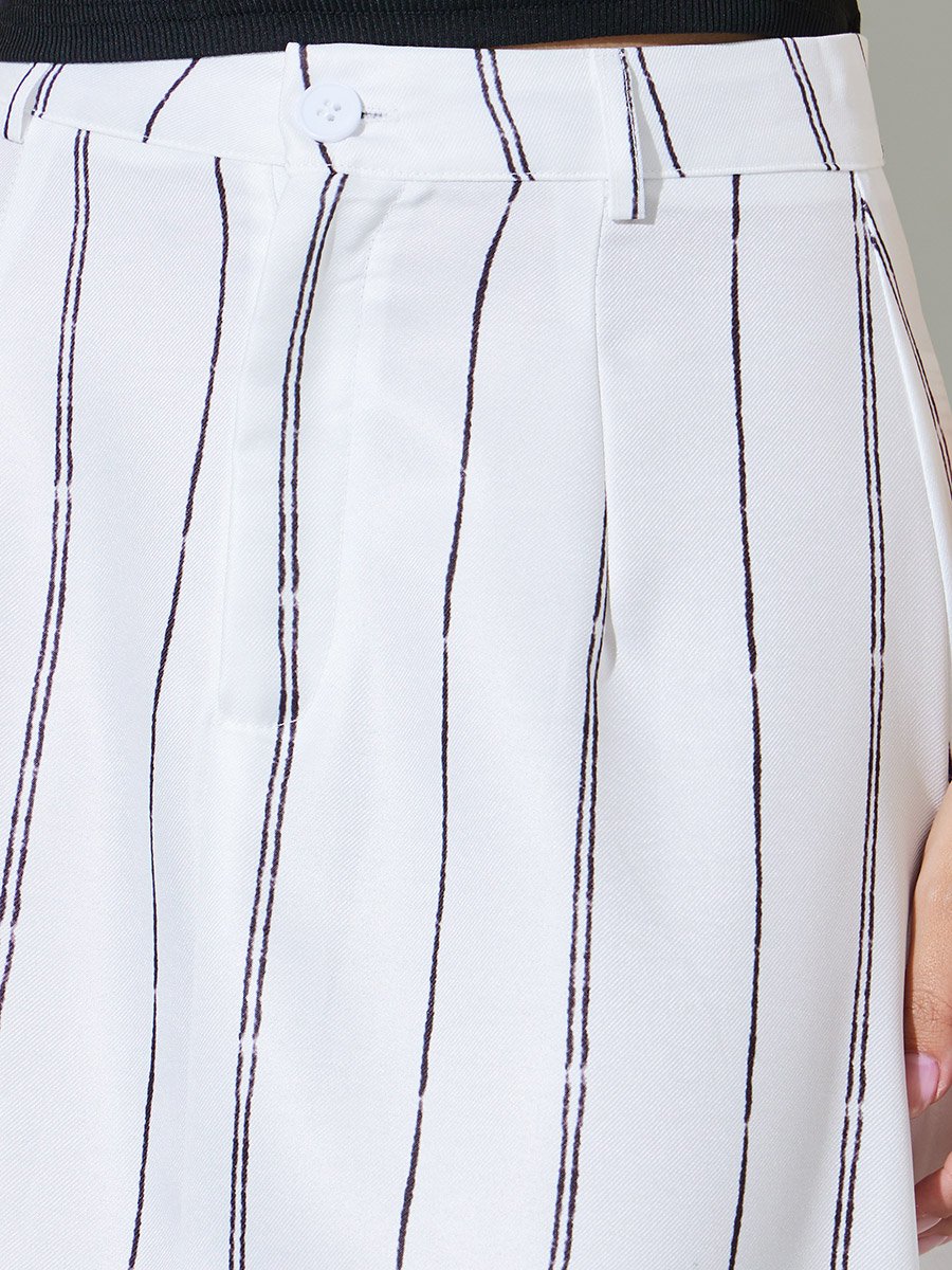 White A-Line Maxi Skirt with Pinstripes