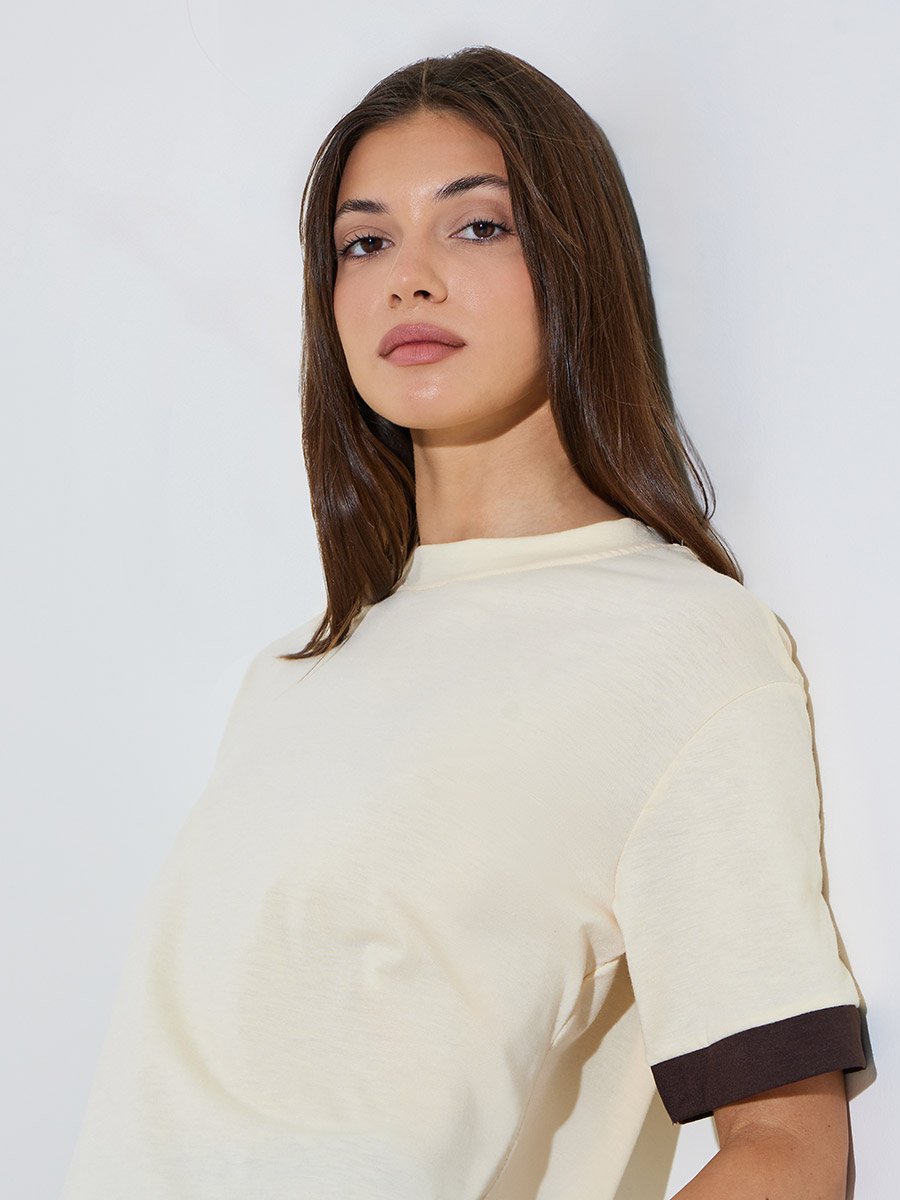 Beige Relaxed Fit Crew Neck T-Shirt