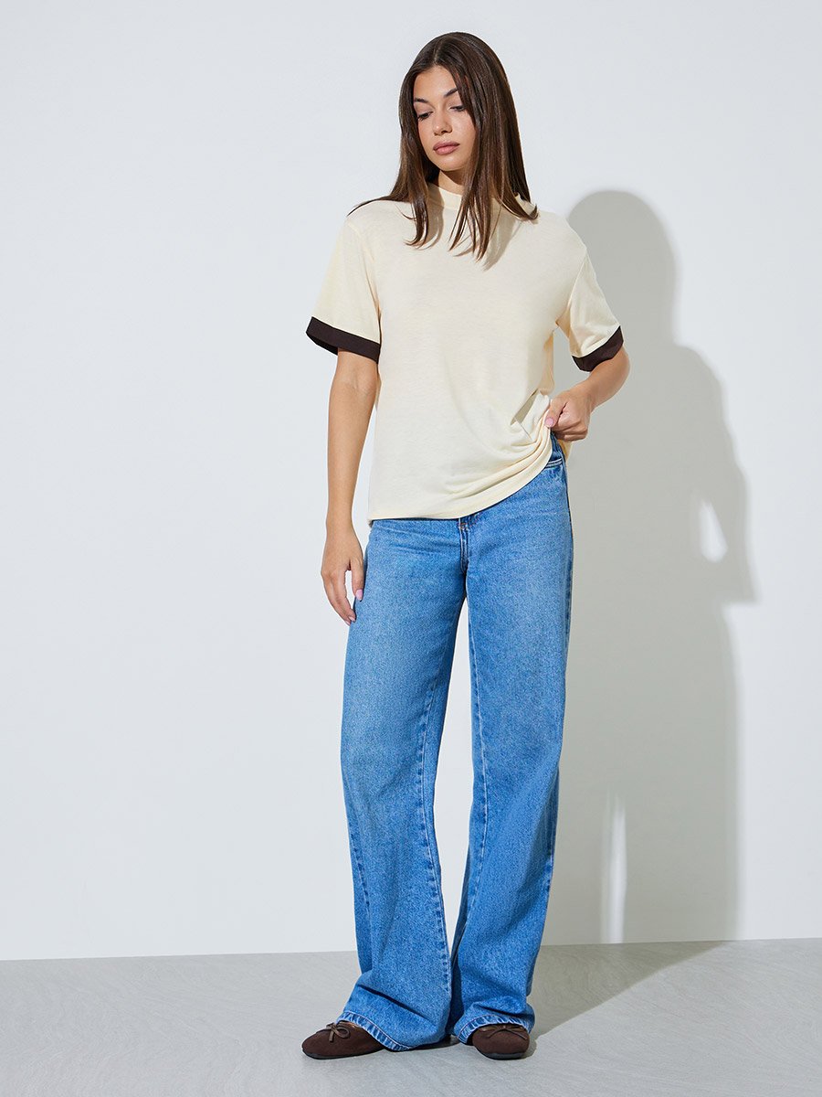 Beige Relaxed Fit Crew Neck T-Shirt