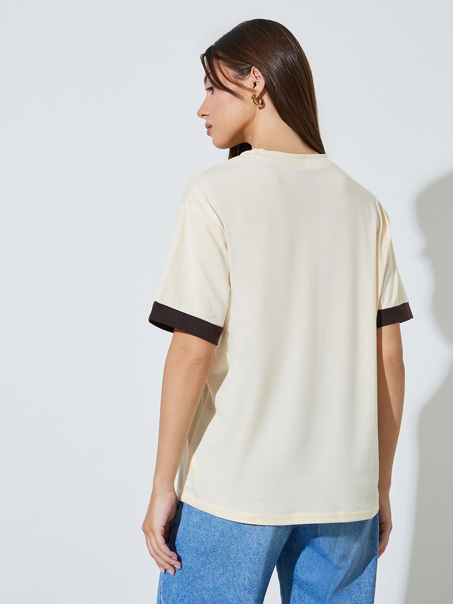 Beige Relaxed Fit Crew Neck T-Shirt