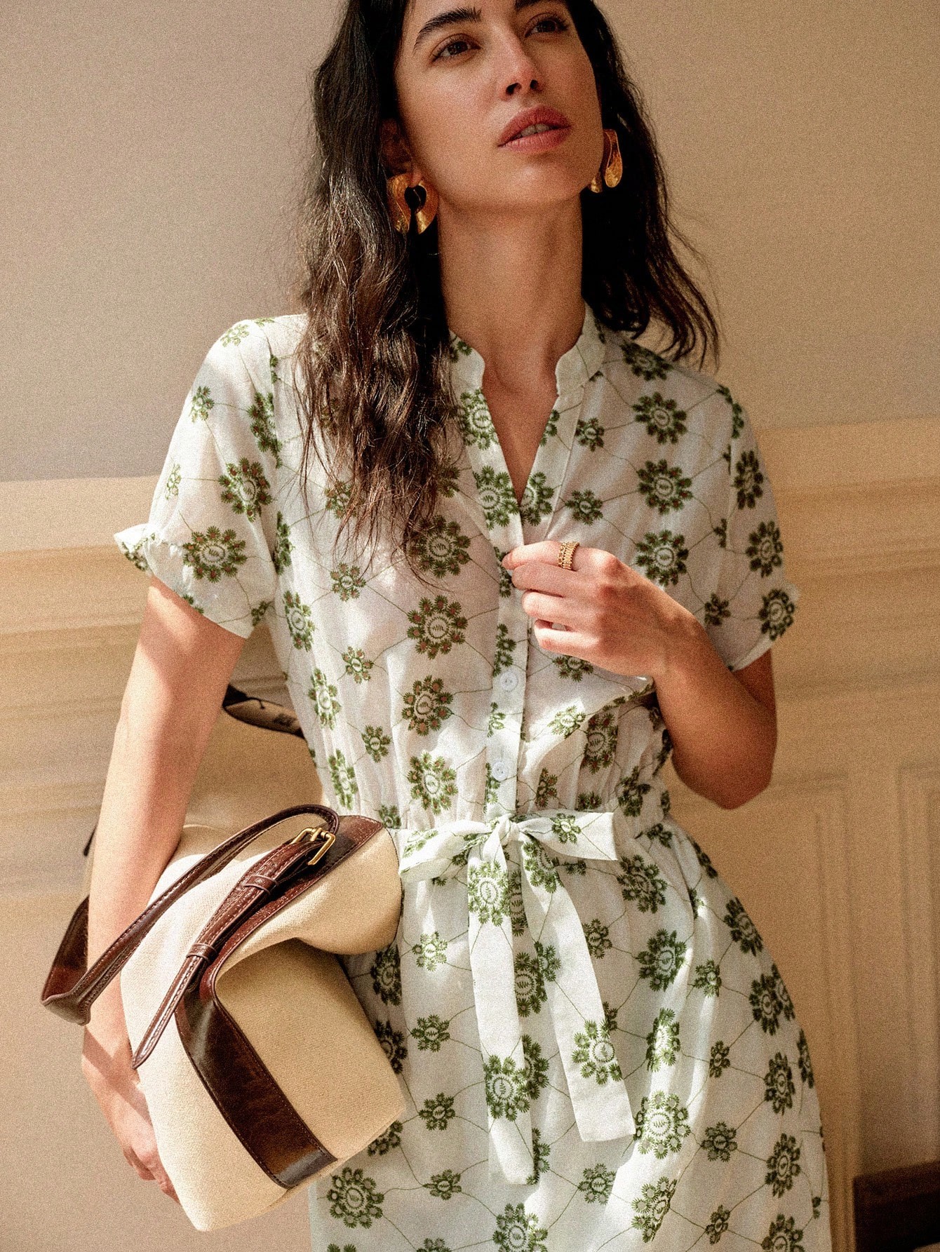 Multi-Print A-Line Maxi Dress with Short Sleeves