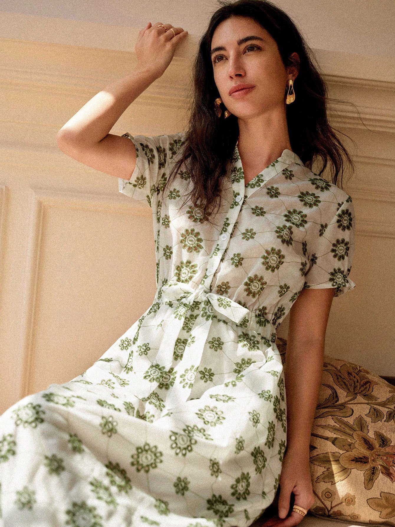 Multi-Print A-Line Maxi Dress with Short Sleeves