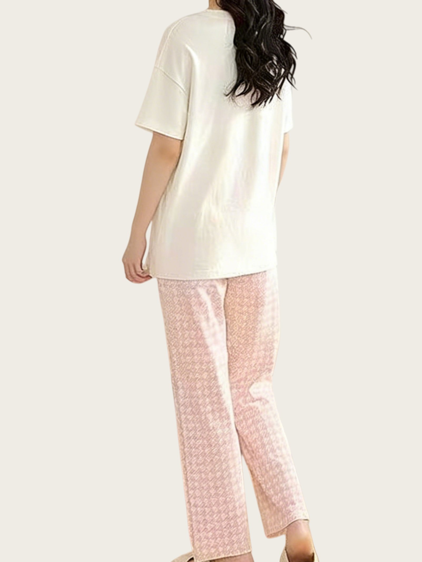 Printed T-Shirt and Houndstooth Pajama Set