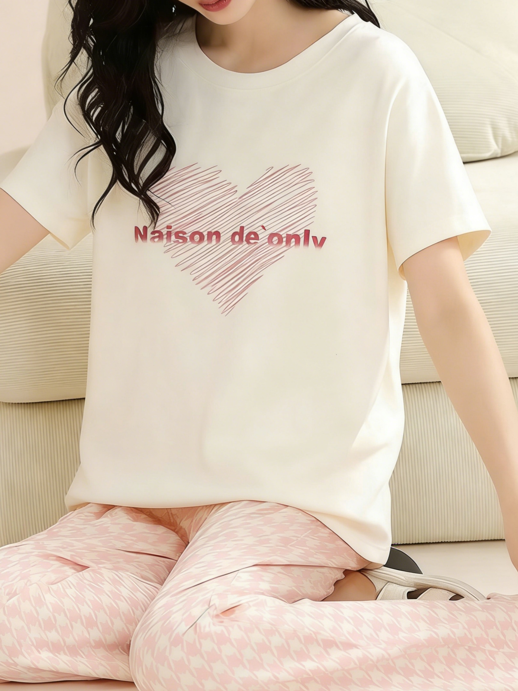 Printed T-Shirt and Houndstooth Pajama Set