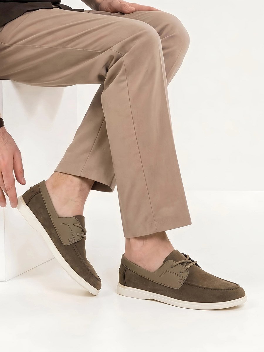Men Faux Suede Lace-Up Casual Loafers