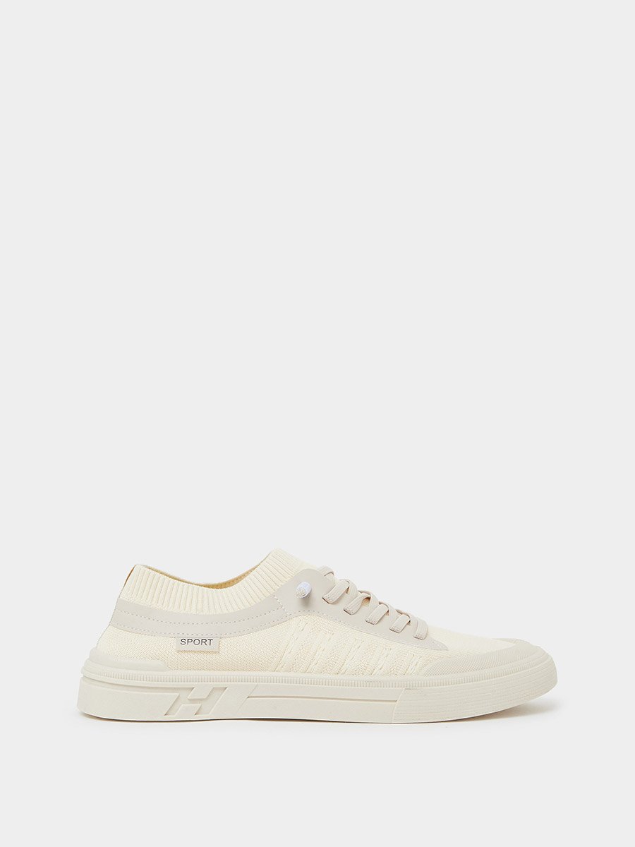 Men Lace-Up Knit Panel Design Sneakers