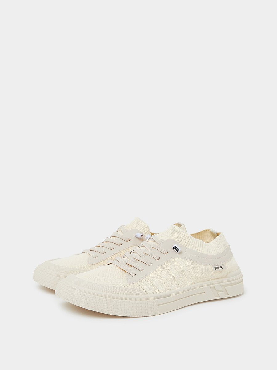 Men Lace-Up Knit Panel Design Sneakers